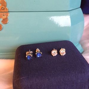 Blue and silver diamond stud earrings